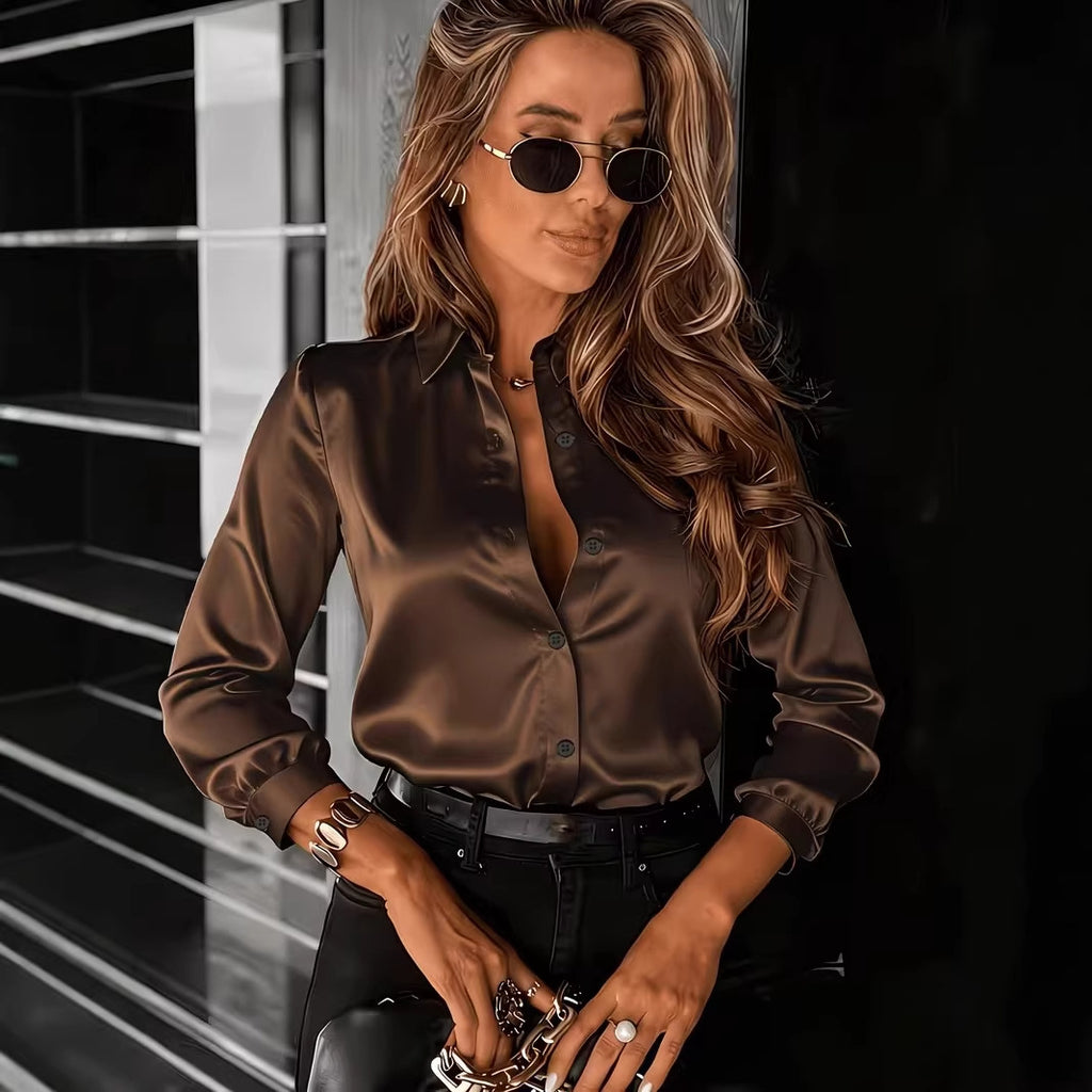Elegant Women's Satin Blouse – Flowing, Long-Sleeve & Business Chic