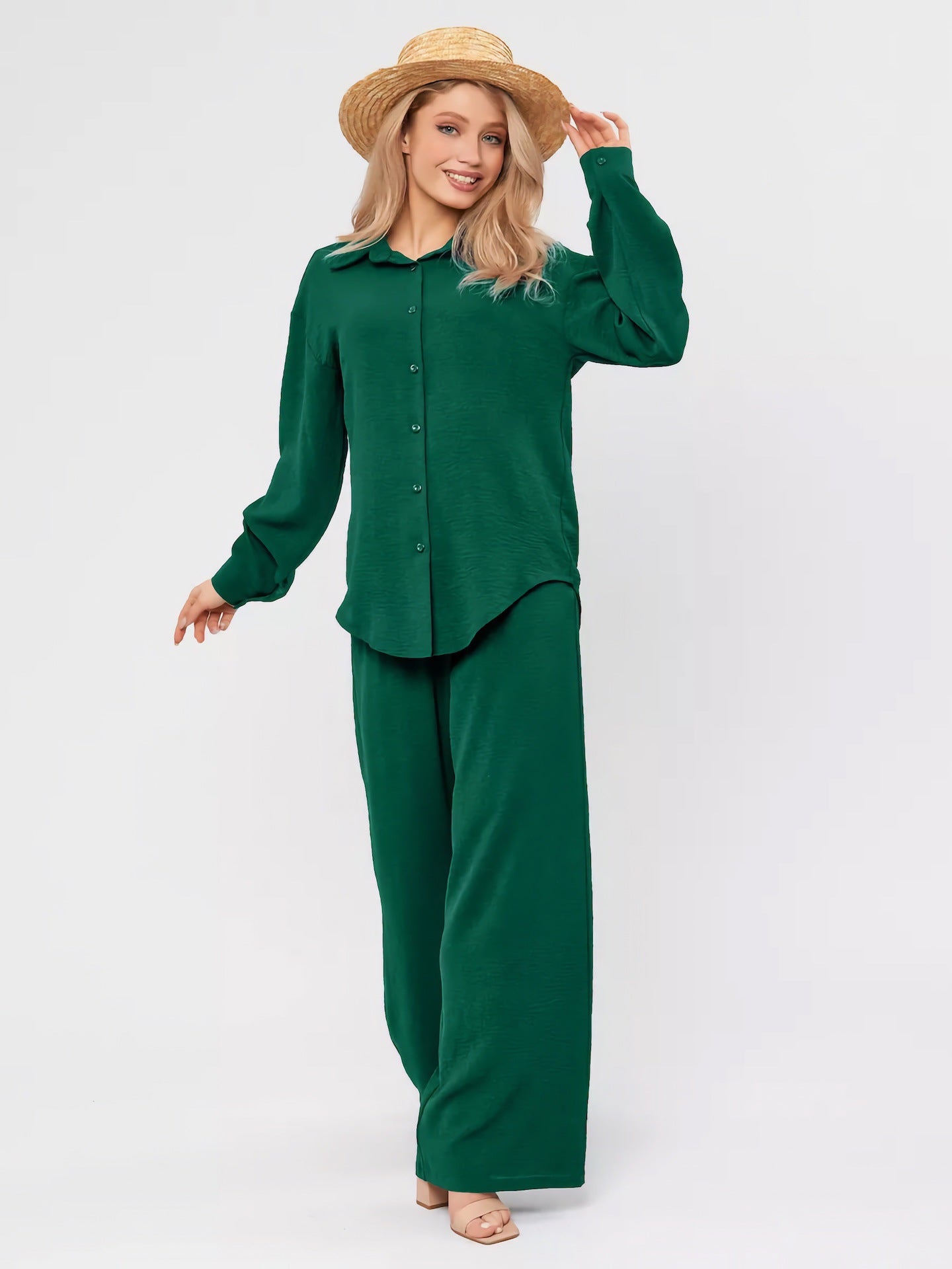 Women's French Chic Loungewear Set - Loose Shirt & Pants Two-Piece
