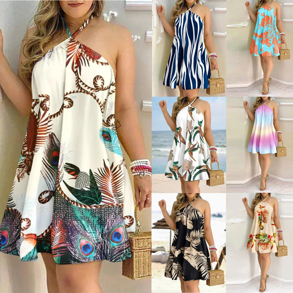 Sexy Off-Shoulder Sommerkleid – Ärmelloses Printkleid mit Halterneck