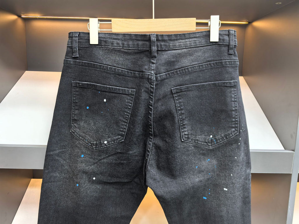 Men's Ripped Black Jeans – Fashionable Straight Leg Denim Trousers