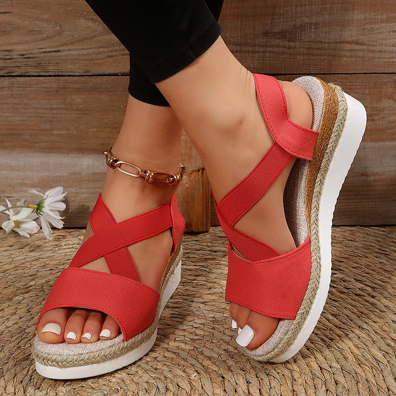 Damen Keilsandalen Gladiator | Kreuzriemen Plateau Sommer Schuhe