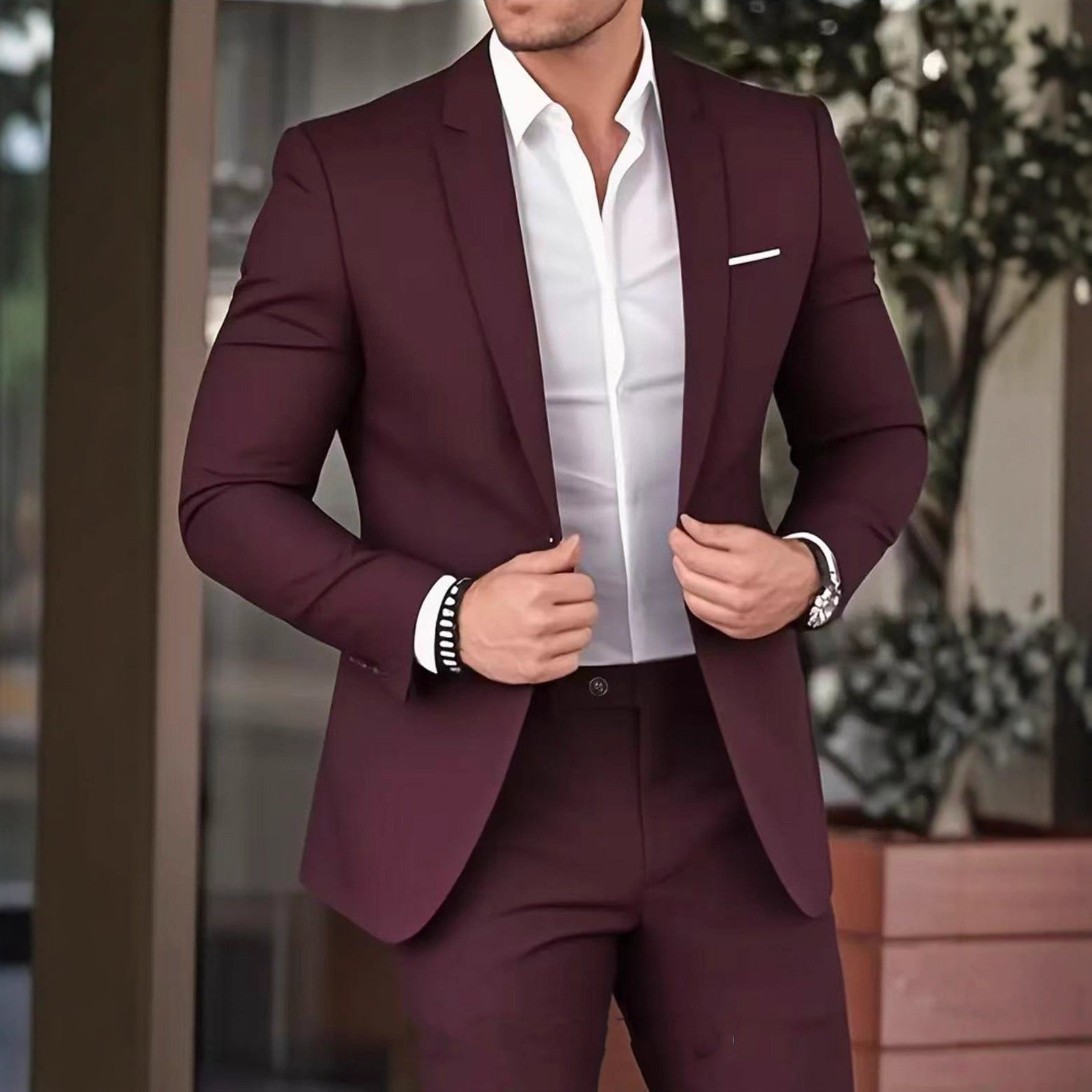 Men's Slim Fit Suit with Trousers – Elegant Formal Business Look