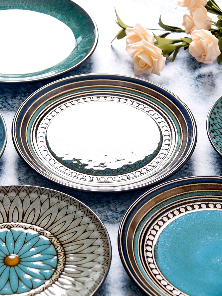 Keramik Teller Vintage | Japanischer Stil Flacher Design Teller