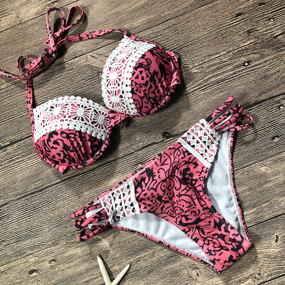 Sexy Damen Push Up Bikini | Spitzen Halter Swimwear