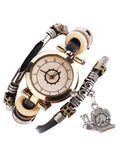 Vintage Ladies' Wristwatch, Curved Leather Strap, Snail Pendant
