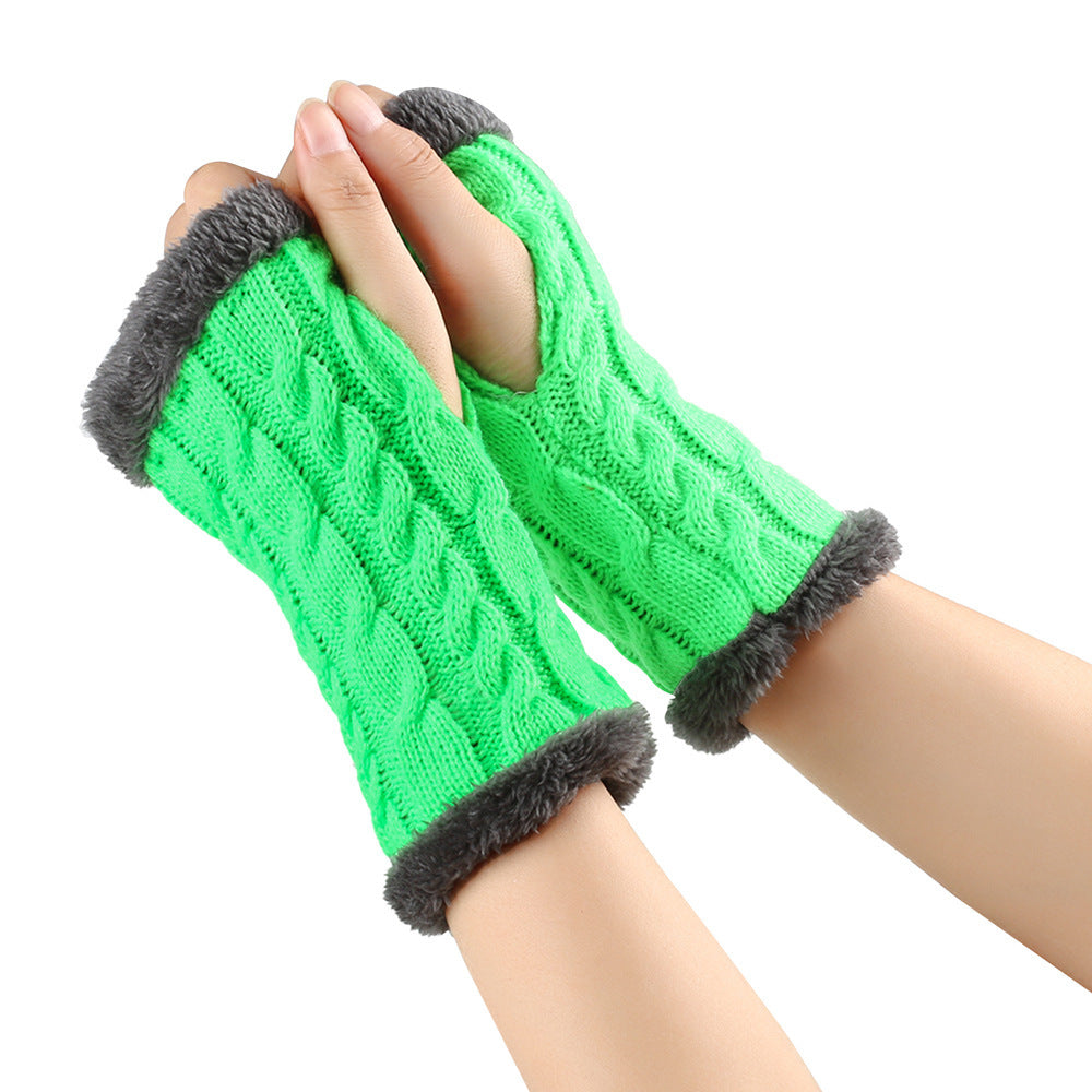 Women's Winter Knitted Fingerless Gloves – Plush Fleece Warm