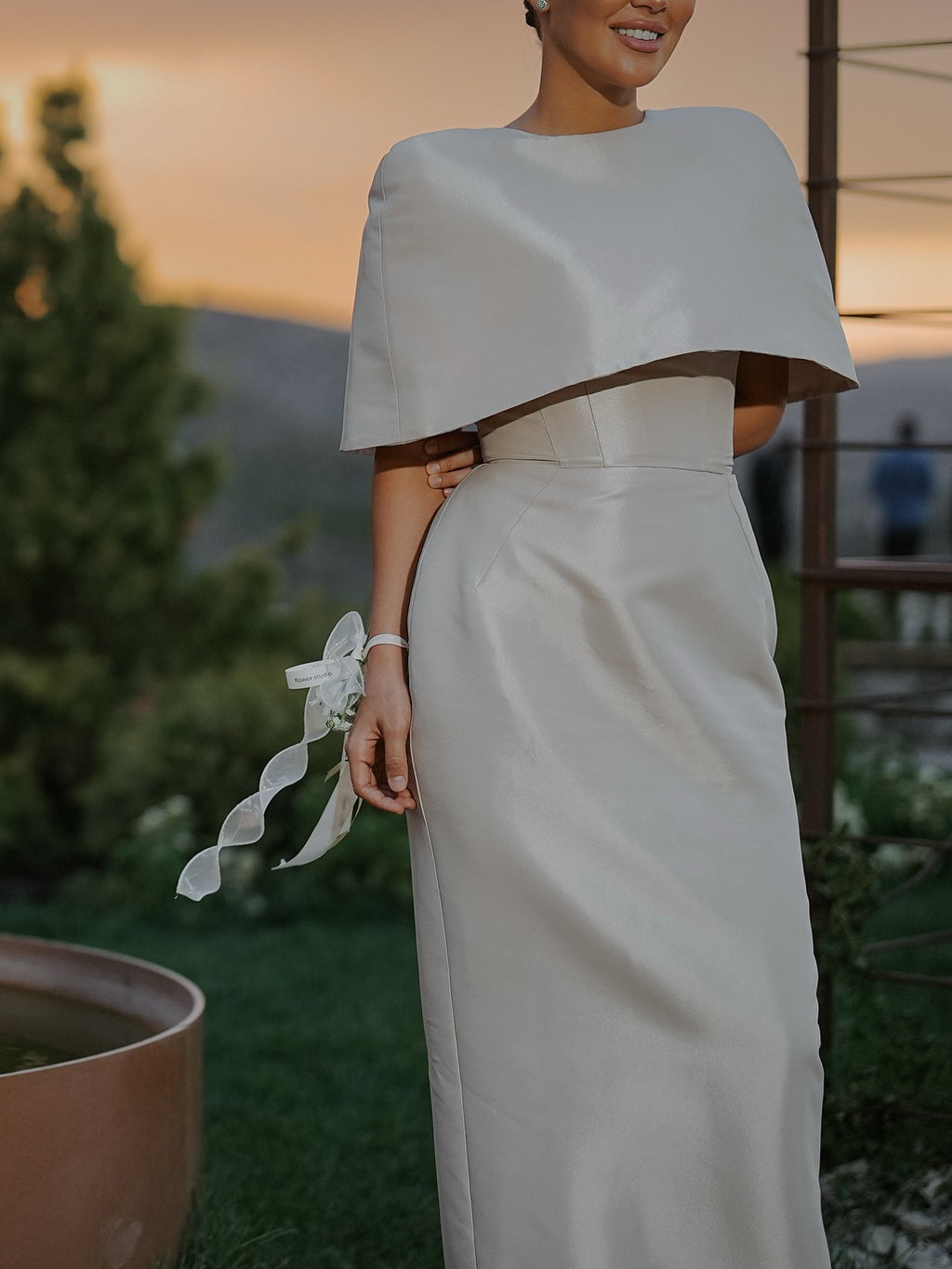 Satin Maxi Dress with Cape | Elegant Women's Evening Dress