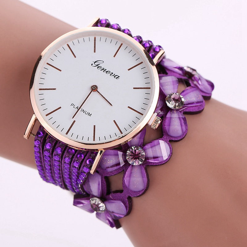 Women's Floral Quartz Watch | Elegant Rhinestone Fashion Wristwatch