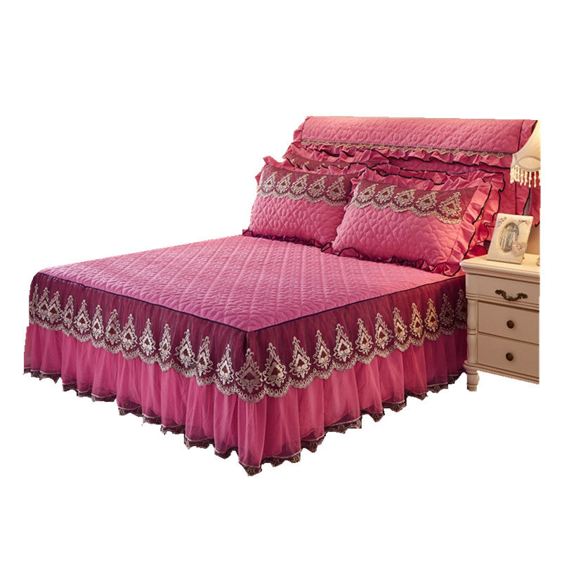 Quilted Lace Bed Skirt | Elegant Dust Ruffle Bed Frame Decor