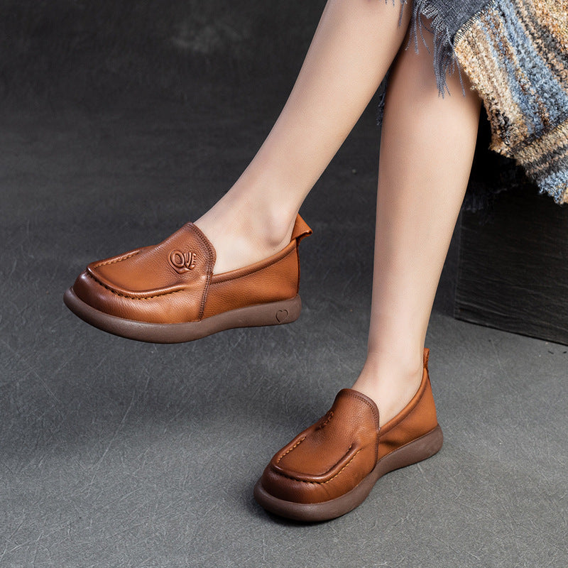 Damen Leder Loafer Retro | Komfort Slip-On Frühling Schuhe