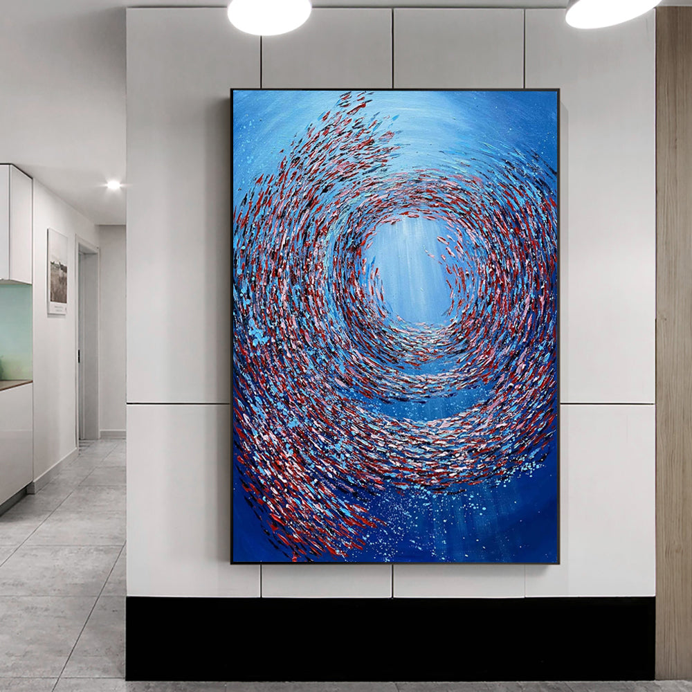 Fisch Vortex Ölbild | Abstrakte Spachtelkunst Leinwand modern