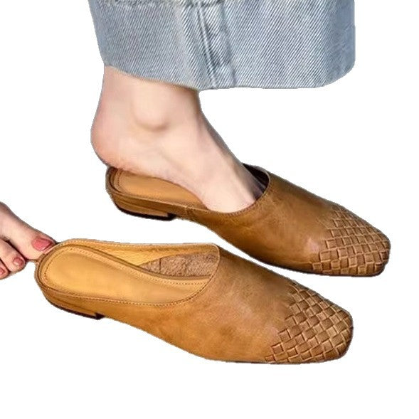 Women's Retro Braided Mules – Closed Toe Comfort Slippers