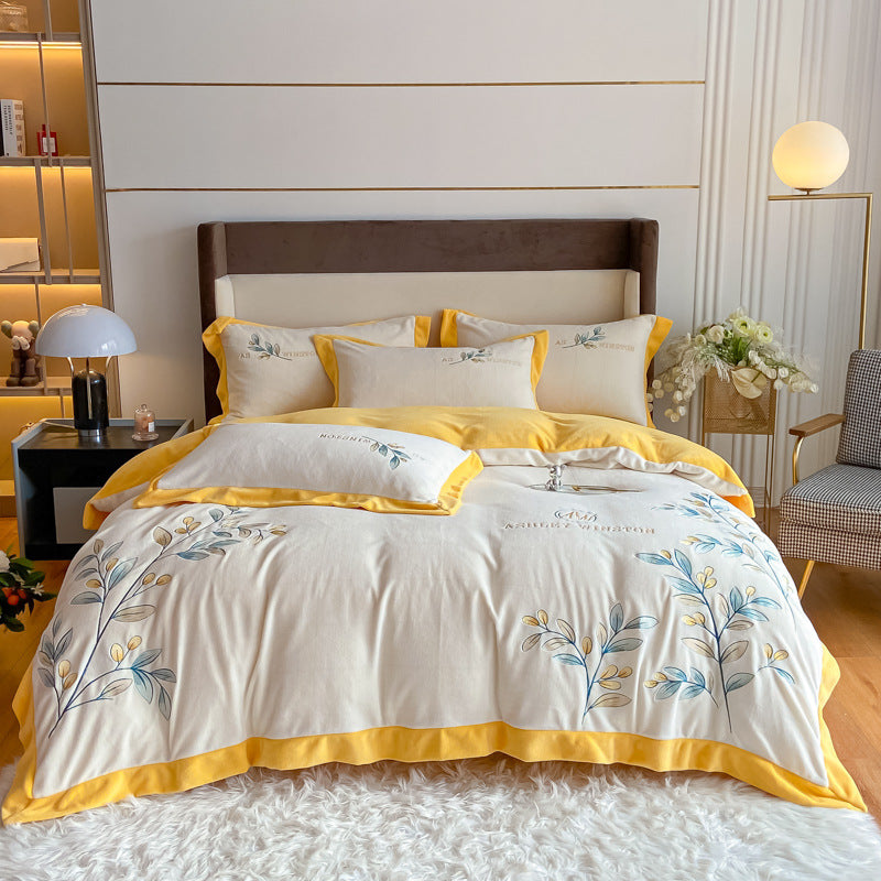 Milk Velour Bedding Set 4-Piece | soft warm elegant embroidery