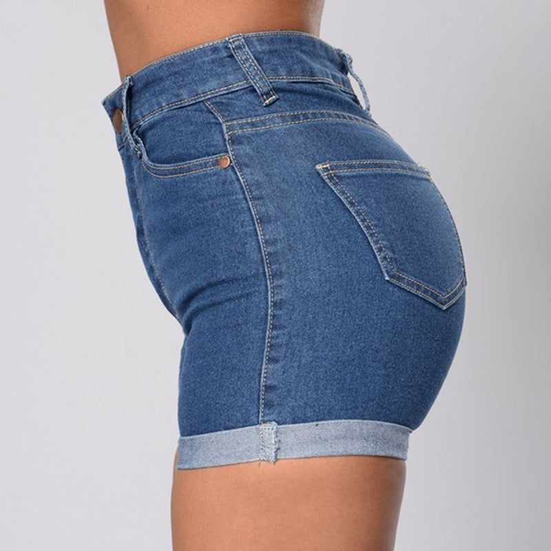 Damen Denim Hotpants | Sexy Jeansshorts mit Umschlag