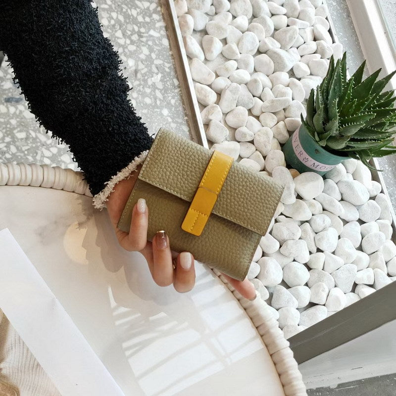 Women's Leather Wallet Short – Color Block Elegant Purse