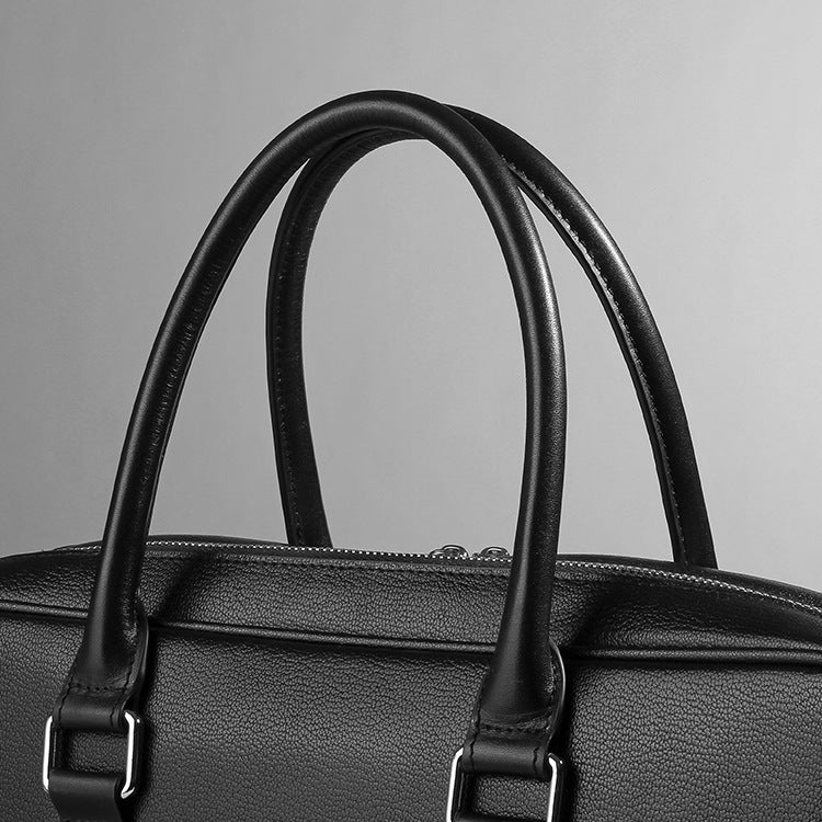 Men's Genuine Leather Business Bag with Double Zipper – Premium Briefcase