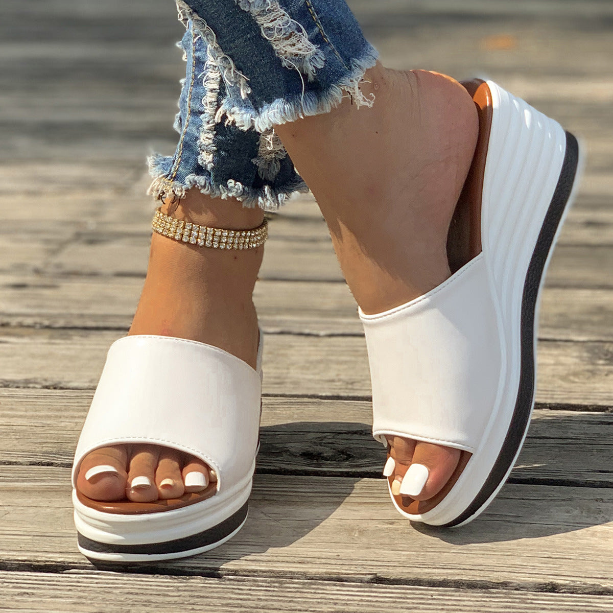 Damen Keilsandalen Fish Mouth | Cut Out Sommer Strand Schuhe
