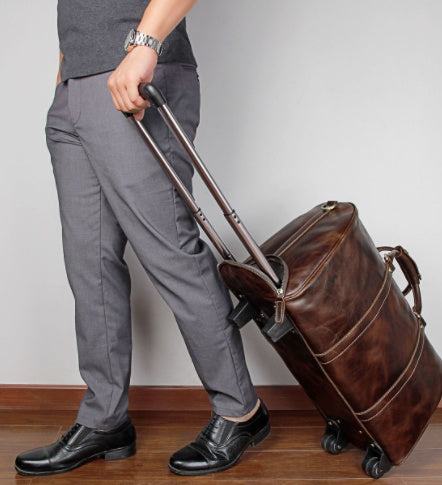Large Genuine Leather Trolley from Cowhide – Premium Travel Suitcase
