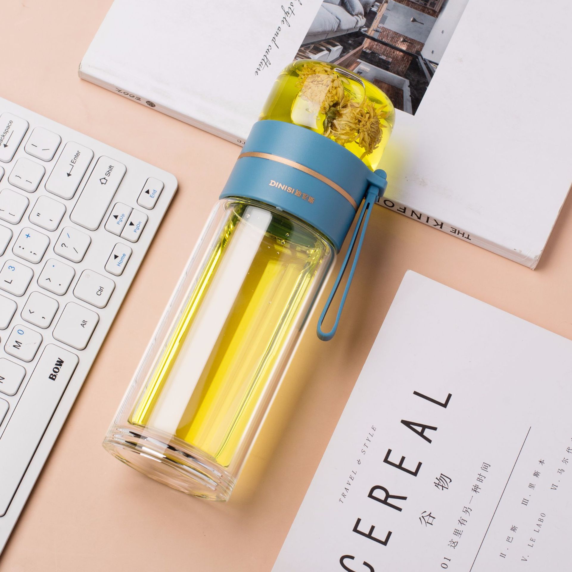 Double-Walled Glass Water Bottle with Tea Infuser – Leak-Proof Premium