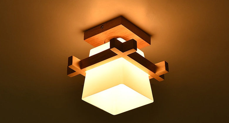 Wooden Glass Table Lamp Natural Design Bedroom Light