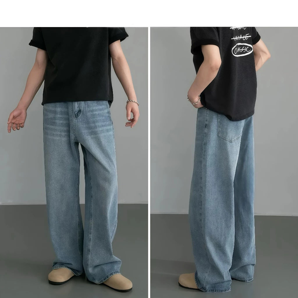 Men's Vintage Distressed Jeans – Loose Fit Straight Leg Pants