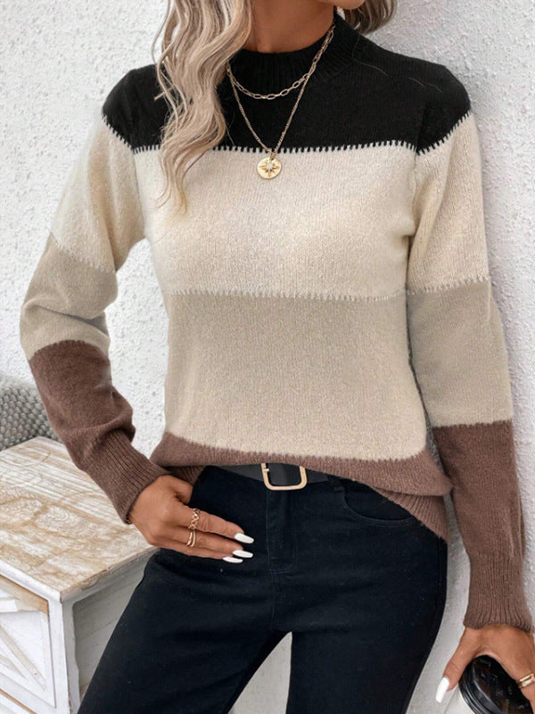 Damen Colorblock Strickpullover | Casual Winterpullover