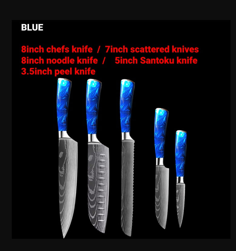 Chef Knife 8 Inch | Kitchen Knife Blue Resin Handle Stainless Steel