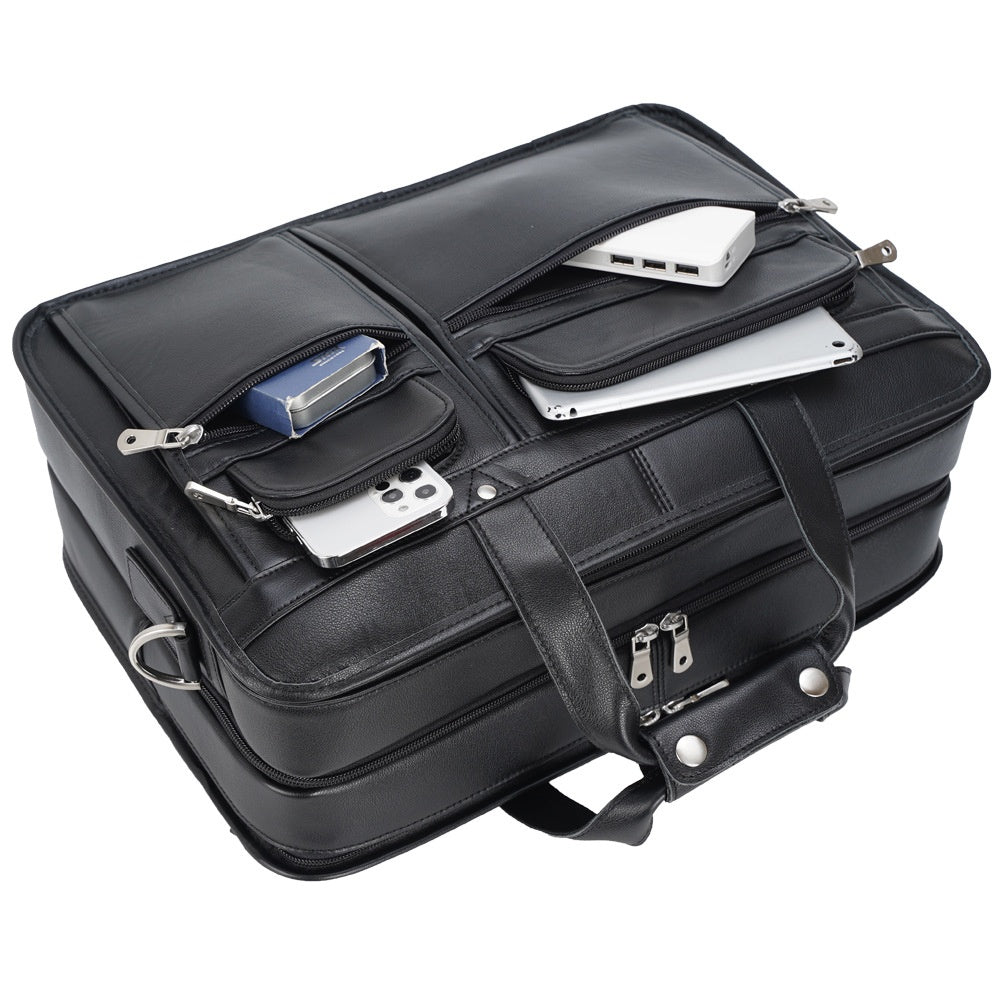 Men's 17-inch Full-Grain Cowhide Leather Premium Business Laptop Bag