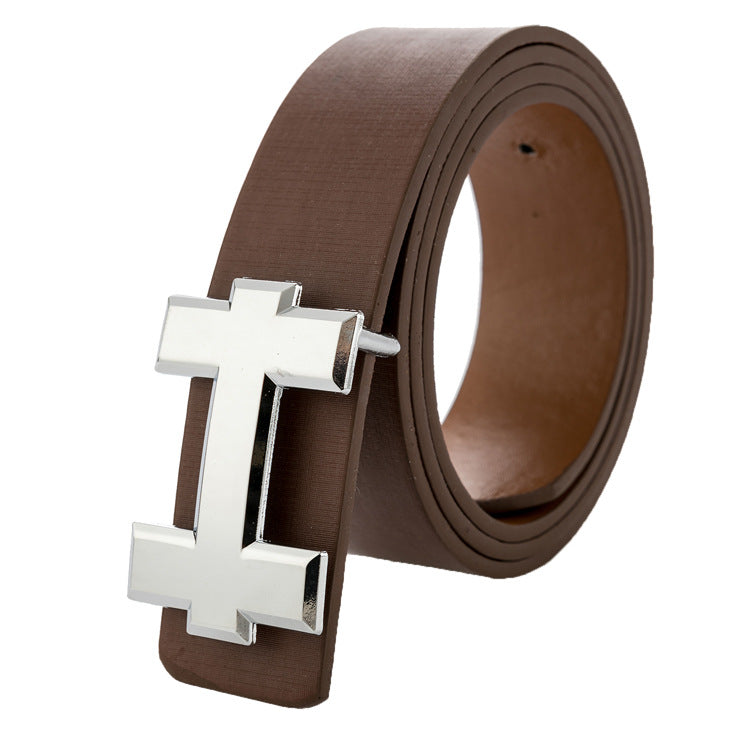 Designer Belt Men PU Leather H Buckle Elegant Jeans Business