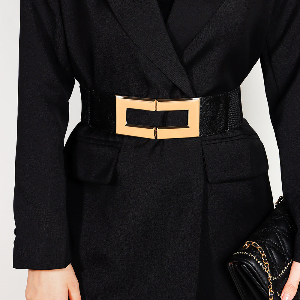 Women's Stretch Wide Belt | Elastic Metal Buckle Elegant
