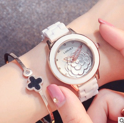Women's Ceramic Quartz Watch | Elegant Rhinestone Business Wristwatch