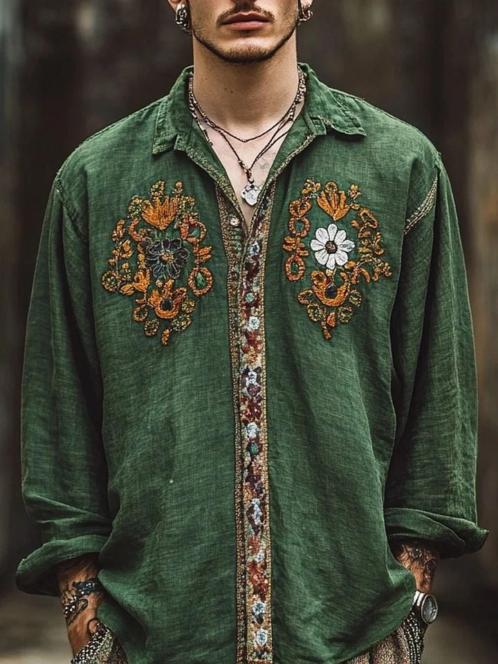 Men's Retro Shirt | Long Sleeve Floral Print Casual Look