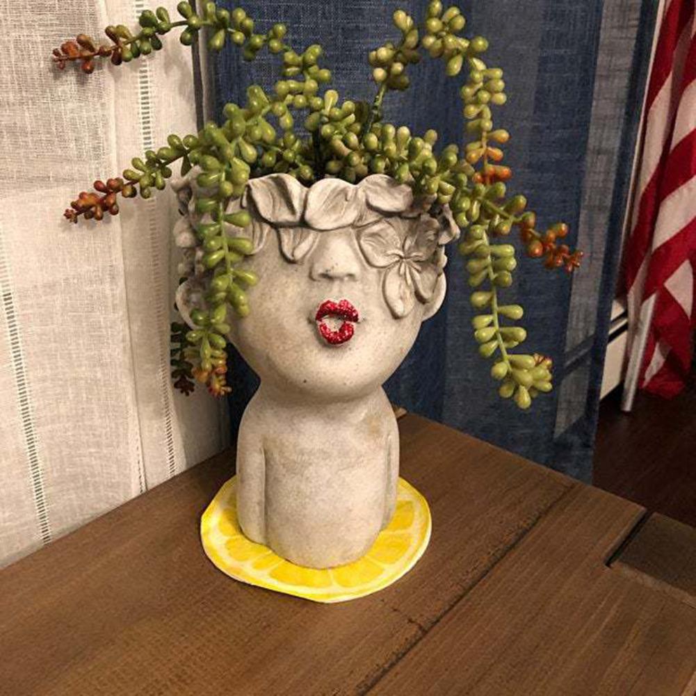 Kreativer Gesicht Blumentopf aus Resin – Moderne Garten Deko Figur