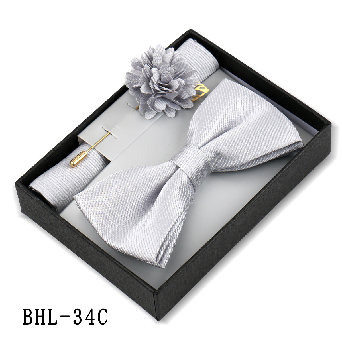 Men's Bow Tie Set Elegant Pocket Square Brooch Gift