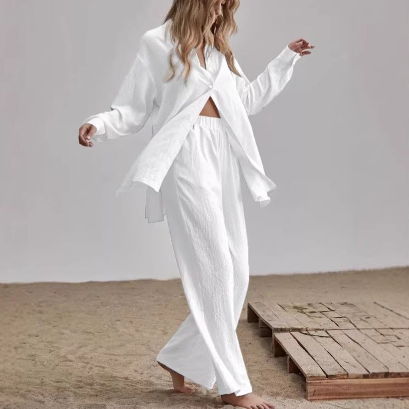 Women's French Chic Loungewear Set - Loose Shirt & Pants Two-Piece