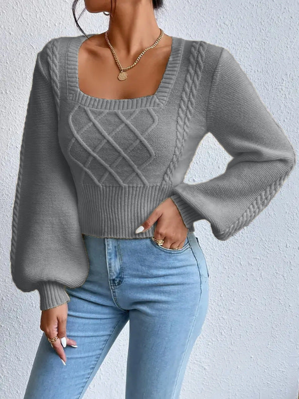 Damen Strickpullover | Eleganter Pullover mit Square Collar