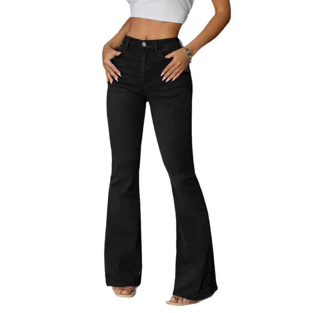 Women's Flared Wide Leg Jeans Solid Color – Elegant Trendy Denim Pants