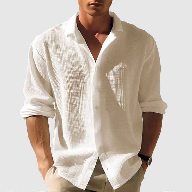 Men's Long-Sleeved Shirt Lapel | Casual Business Plain Spring Autumn
