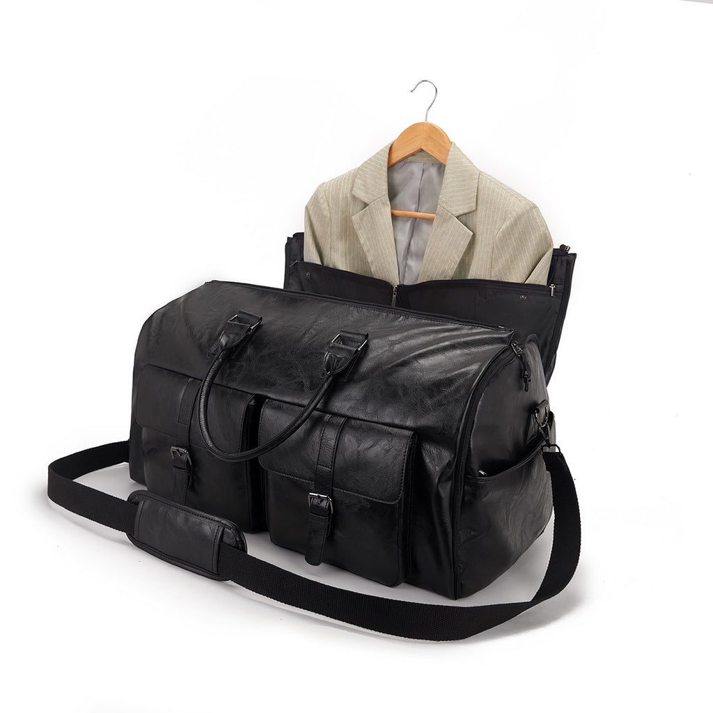 Travel Garment Bag Made of PU Leather – Foldable Garment Bag with Storage Compartments