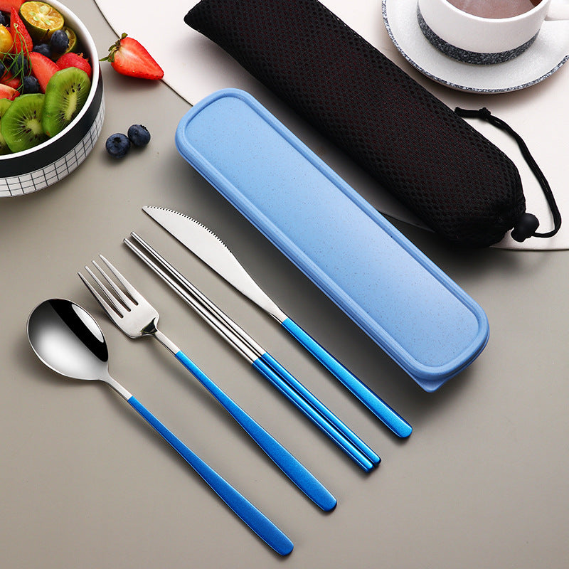 Edelstahl Besteckset Gold | Reise Camping Besteck mit Etui