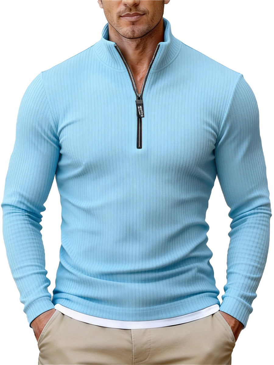 Men's Retro Half-Zip Knitted Sweater – Stand-Up Collar Sweater