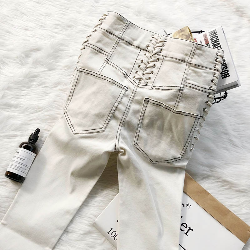 Damen Weiße Jeans | Vielseitige Casual Hose mit Kordelzug
