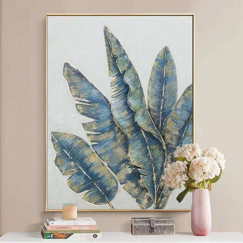 Golden Banana Leaves Oil Painting | Abstract Canvas Green Modern