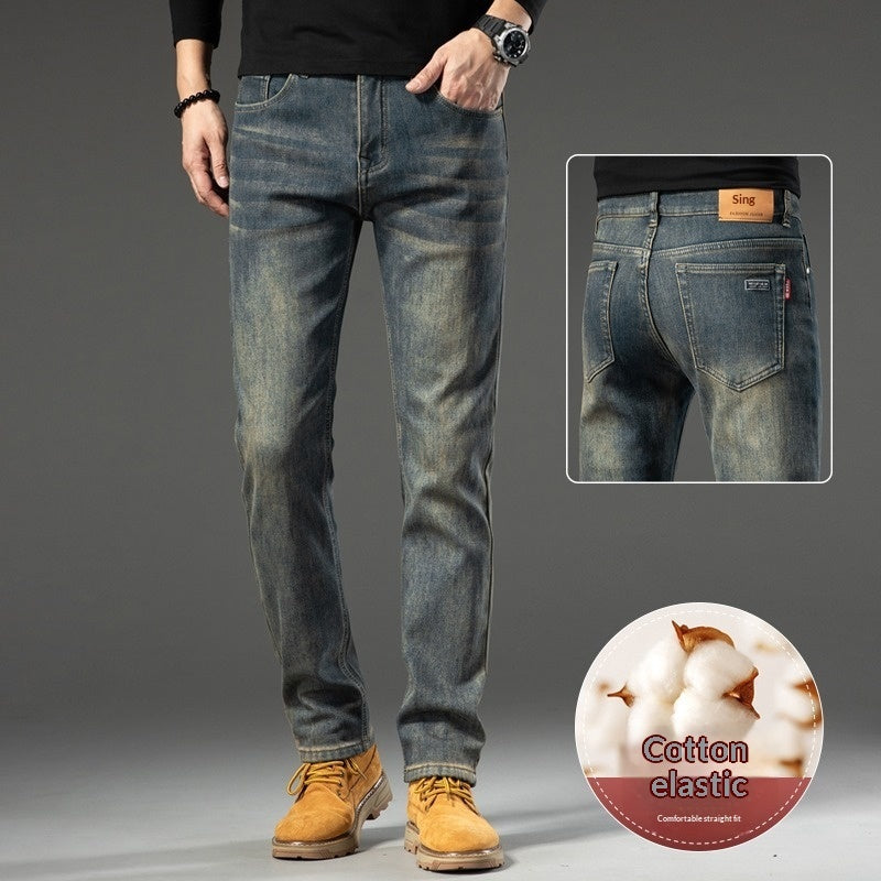 Men's Retro Fabric Trousers Slim Fit – Straight Cut Casual Trousers
