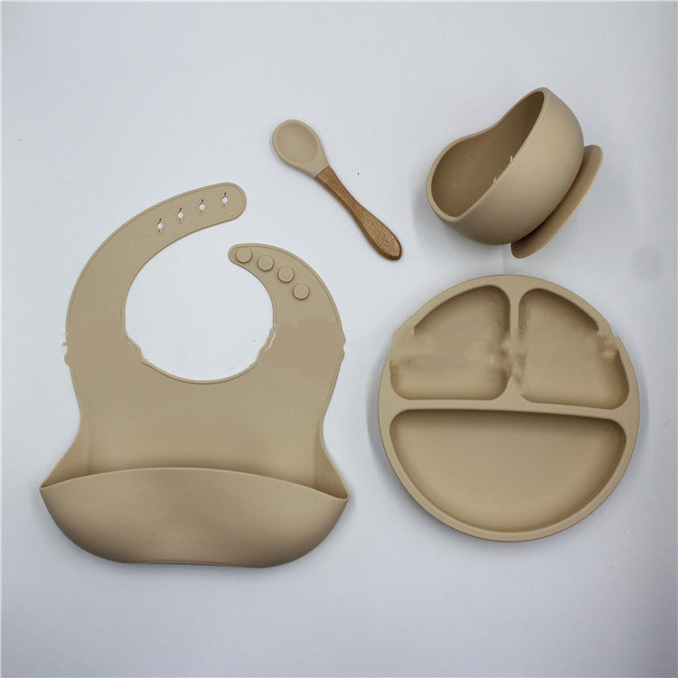 Baby Feeding Set Silicone 4-Piece | Plate Bowl Spoon Bib