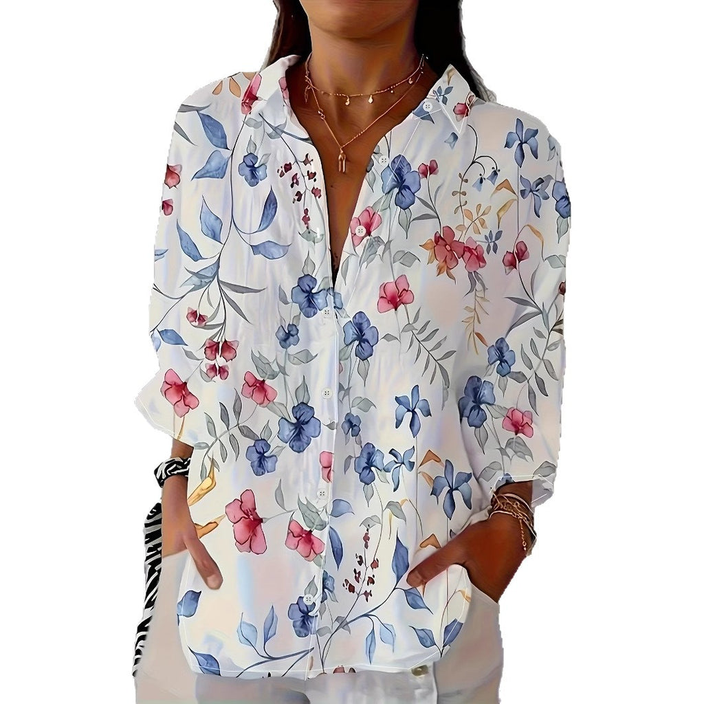 Women's Long-Sleeved Blouse with Print – Loose, Modern & Casually Elegant