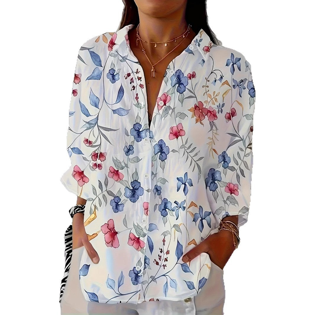 Women's Long-Sleeved Blouse with Print – Loose, Modern & Casually Elegant