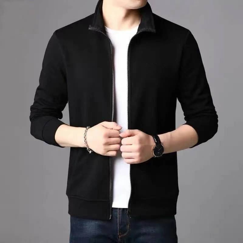 Men's Spring Jacket with Zipper – Solid Color Casual Jacket