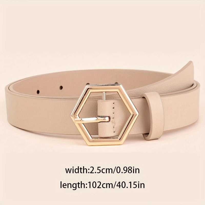 Damen Gürtel Gold Schnalle PU Leder | Stern Hexagon Modern Elegant