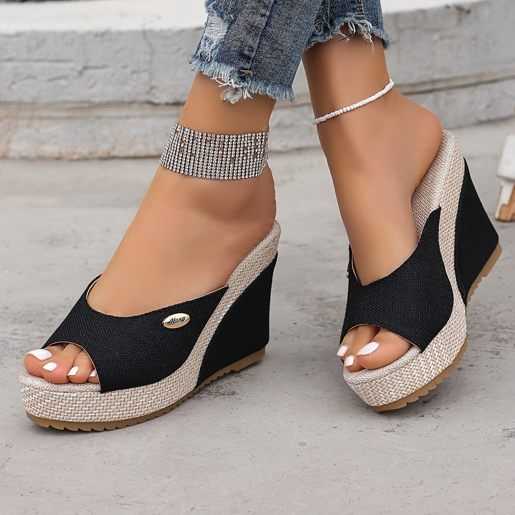 Women's Wedge Sandals Black | Buckles Comfort Elegant Shoes